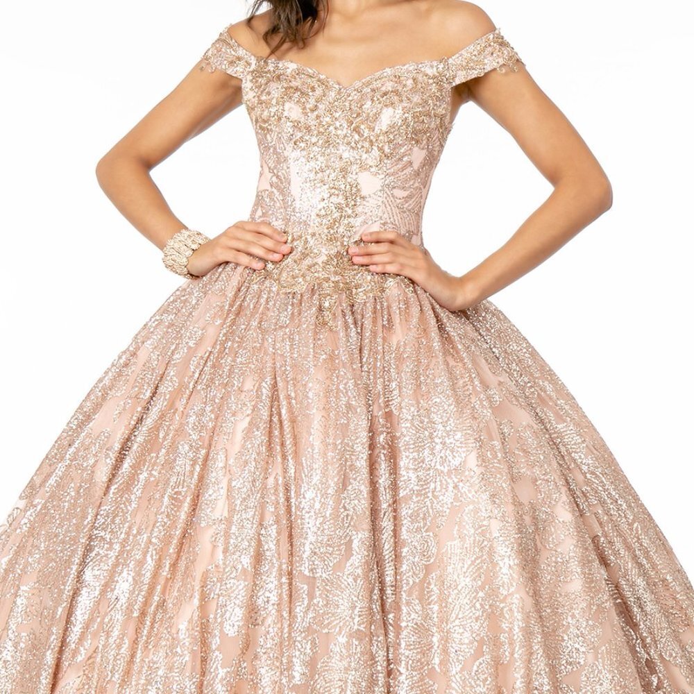 NEW LONG MESH OFF THE SHOULDER SLEEVELESS BALL GOWN WITH LACE UP BACK GL1820 - Picture 3 of 6